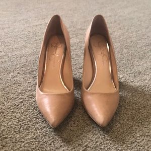 Nude, leather block heels